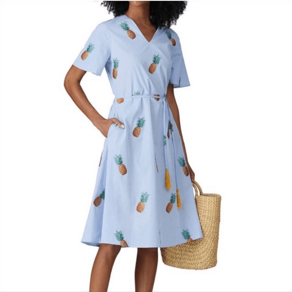 Autumn Adeigbo Pineapple Gingham Printed Heidi Short Sleeve Knee Length Dress 4